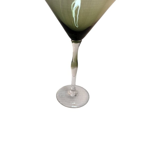 Pier 1 Teardrop Green Martini Glasses Tall 8.5 " Olive Clear Stem - Picture 5 of 6